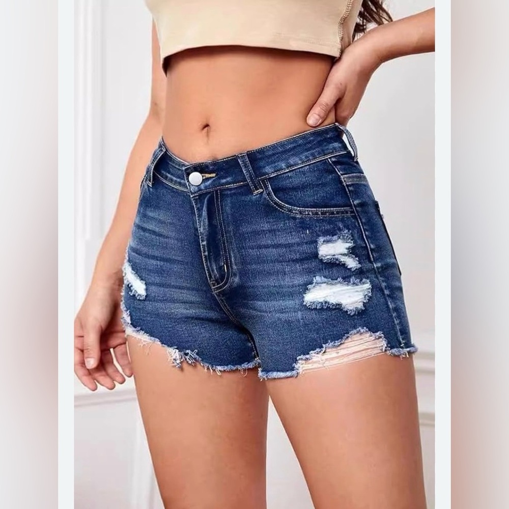 No Boundaries Dark Blue Distressed Jean Shorts
